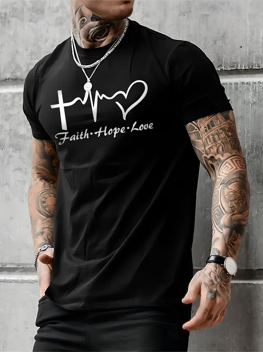 Men's Casual Street Style Slightly Stretched Round Neck T-shirt, Summer Style